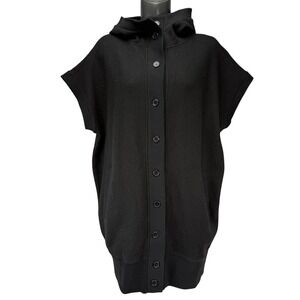 RD STYLE‎ Hooded Button Front Long Black Cardigan Vest Size S (Oversized)